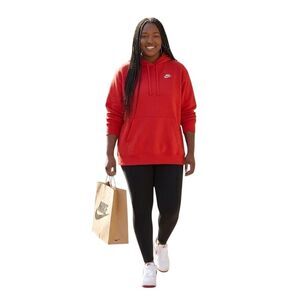 Nike Hoodie Women's Large Red Fleece Pullover Sweatshirt Swoosh Logo Athletic